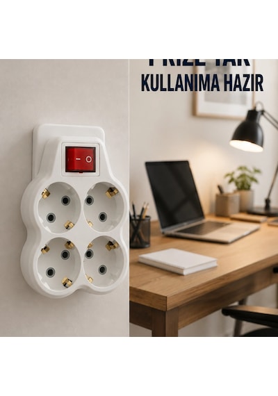 Duvar Priz Çoğaltıcı 4 Çıkışlı Açma Kapama Düğmeli Kablosuz Priz Adaptörü Diğer