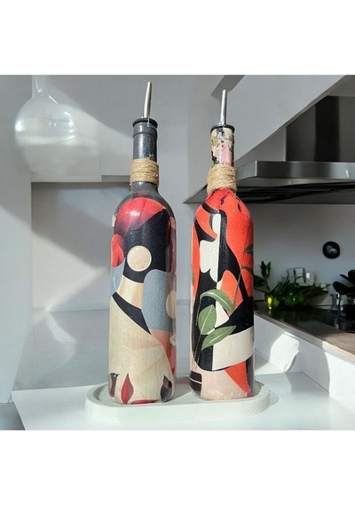Yerli Kadın Desenli Yağdanlık Seti, Sosluk Ve Sirkelik Seti, 750 Ml Zeytinyağı Sıvıyağ Şişesi Set Çok Renkli