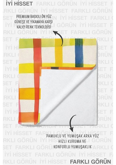 Ekose Renkli Çizgili Plaj Havlusu - Modern Tropikal Gökkuşağı Stil Hızlı Kuruyan Mikrofiber Havlu Ayaz Tınısı