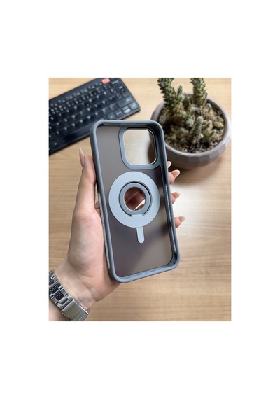 Apple iPhone Uyumlu 14 Pro Max Standlı Ve Yüzüklü Magsafe Kılıf Soocase721 Kahverengi