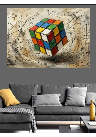 Sanatsal Arka Planda Rubik Küpü Dekoratif Kanvas - Mdf Ahşap Tablo