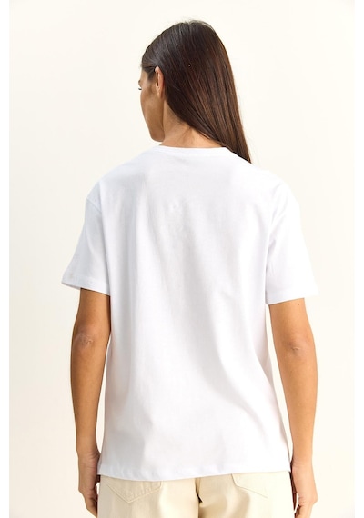 Shade Kadın Baskı Ve Payet Detaylı Fiyonklu Basic T-shirt 7643 60286115 - Beyaz