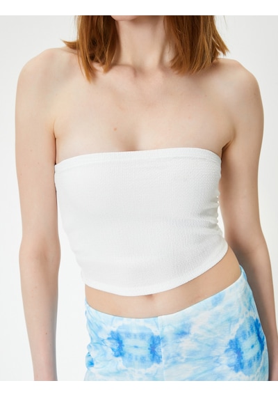 Koton Crop Straplez Üst Dokulu Beyaz 4sak10031ek Beyaz