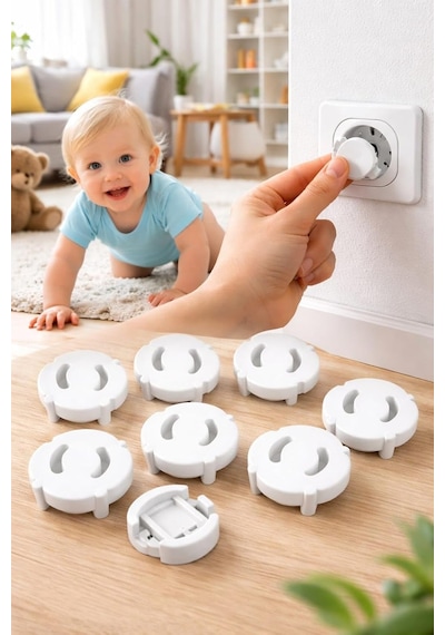 Çocuk Güvenlik Priz Koruyucu, 8 Adet Priz Tıkacı, Bebek Ve Çocuklar İçin Elektrik Prizi Koruma Kapağı, Beyaz, Koruyucu Tıkacı Seti