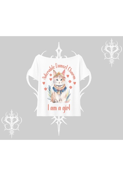 Startmore Startmore Cute Princess Kedi Tasarımlı Arka Baskılı Kayık Yaka Tshirt Beyaz