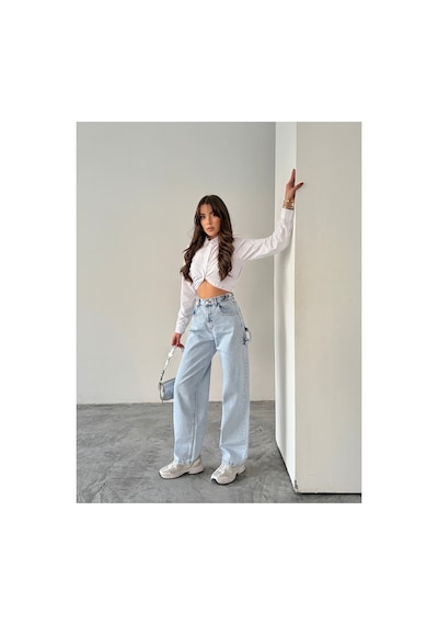 Blue Marlın Yan Kemer Buz Kar Tokalı Kargo Cep Detaylı Baggy Jeans Buz Kar