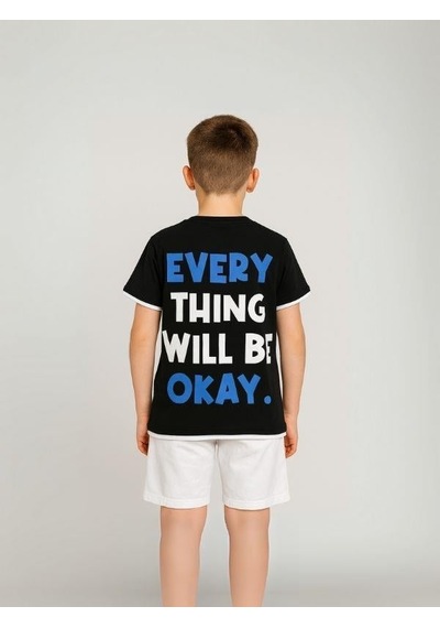 Çocuk Pamuklu Oversize Kalıp T-shirt-16012 SIYAH