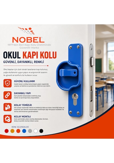 10 Adet Okul Kapı Kolu Kreş, Anaokulu Ve Sınıf Kapıları İçin Çocuk Korumalı Emniyetli Dayanıklı Plastik Kapı Kolu - Mavi