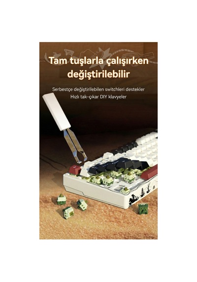 Ajazz Ak35iv4 Tam Boy Mekanik Oyuncu Klavyesi-tft Ekran-10.000 Mah Batarya-özel Temalı Tasarım - Mor - Beyaz
