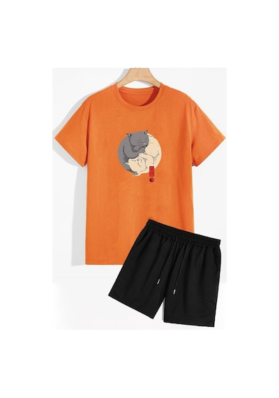 Uyguntarz Tasarım Şort T-shirt Eşofman Takımı Turuncu