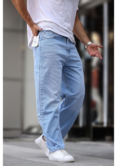 Madmext Mavi Erkek Yıkamalı Baggy Jean 7216-mavi Mavi