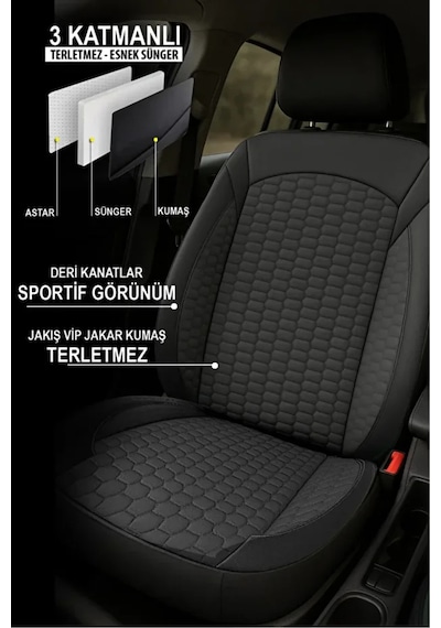 Ford Focus Titanium 1.0 Ecoboost 125 4 Kapı A/t 2019 Uyumlu Plus Serisi Tay Tüyü Siyah Oto Kılıfı Tam Set