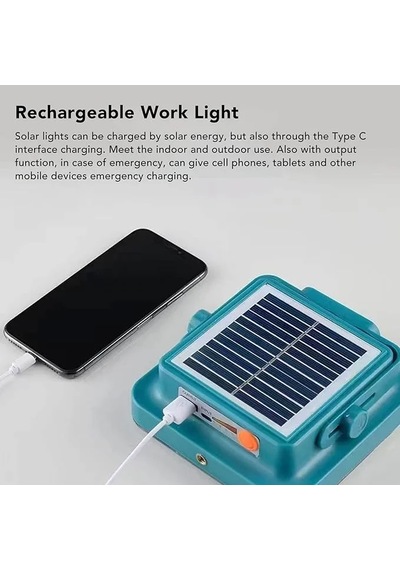 Hp-l02 Solar Taşınabilir Led Kamp Lambası 60w 60 Led Usb Şarjlı Powerbank Özellikli Su Geçirmez Flaşhör 4 Mod Açık Mavi