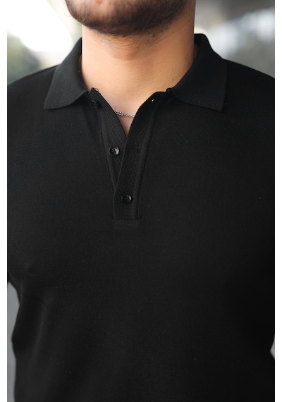 Suma Erkek Düğme Yakalı Triko - Siyah, 2xl Beden