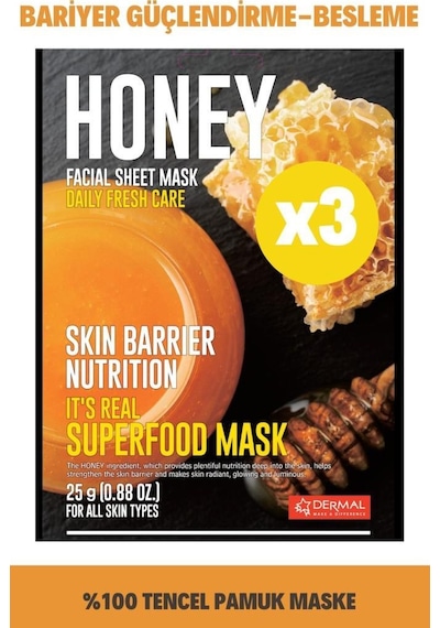 Dermal It's Real Super Gıda Maskesi Bal 25Gr 3'Lü Set