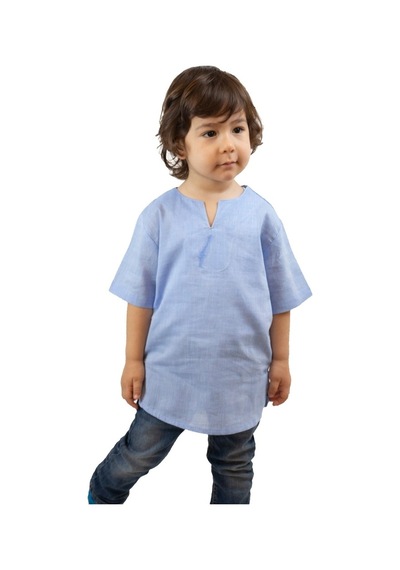 Eliş Şile Bezi Kısa Kol Şile Bezi Bisiklet Yaka Erkek Çocuk Tshirt Mavi 3032
