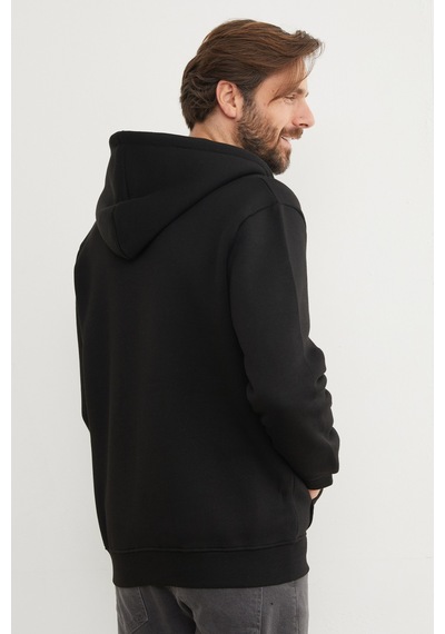 Fullamoda 3 İplik Fermuarlı Kanguru Cepli Sweatshirt Siyah