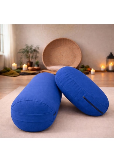 Yuvarlak Zafu Meditasyon Minderi & Bolster Minderi İkili Yoga Meditasyon Minder Seti Saks Mavi