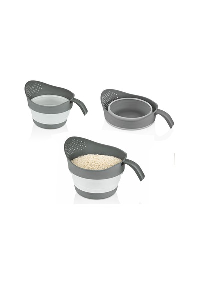 Qlux Katlanabilir Pirinç Süzgeç 2250ml Gri Maşrafa Modeli- 14'li Paket Metal