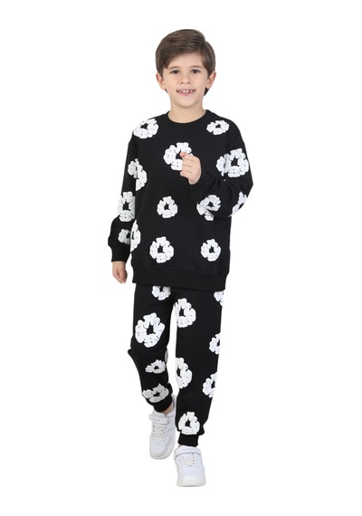 Erdem Kıds Kız - Erkek Çocuk Ünisex Papatya Kabartma Baskılı Pijama Takımı İki İplik Eşofman Takımı İkili Takım Siyah Siyah Erdem Kıds Kız - Erkek Çocuk Ünisex Papatya Kabartma Baskılı Pijama Takımı İki İplik Eşofman Takımı İkili Takım Siyah Siyah