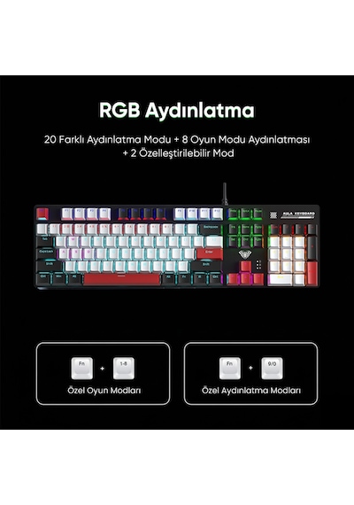 Aula S500 Blue Switch Rgb Makrolu Kablolu Gaming Mekanik Oyuncu Klavyesi Kırmızı