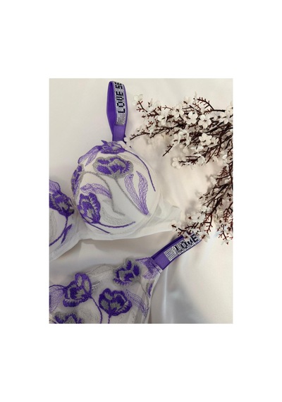 Mh Moony Homewears Premium Mor Taşlı Bralet Takımı Mor