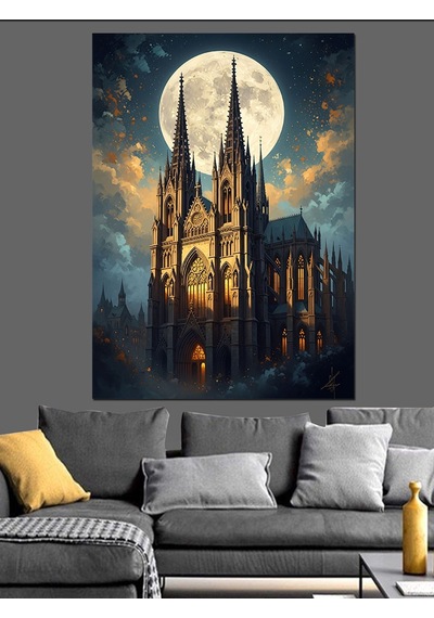 Ahşap Tablo Gece Işıkları Altında Tarihi Katedral