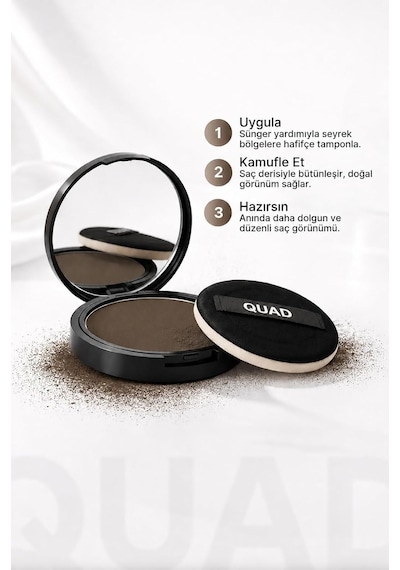 Unisex Saç Ve Sakal Kapatıcı Dolgunlaştırıcı Pudra, Koyu Kahve, 12gr, Doğal Görünüm, Anında Hacim Çok Renkli