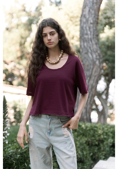 Bohemai Ripley Yarım Kol Bordo T-shirt Bordo