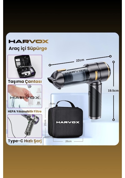Harvox 18000 Pa Güçlü Araç Süpürgesi Taşınabilir, 6000 Mah, Üflemeli, Çantalı Gri-kahve