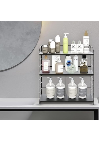 Ayarlanabilir Raflı 40cm Baharatlık, Organizer, Düzenleyizi Tezgahüstü Banyo, Mutfak, Ofis Model-1 Siyah Çok Renkli