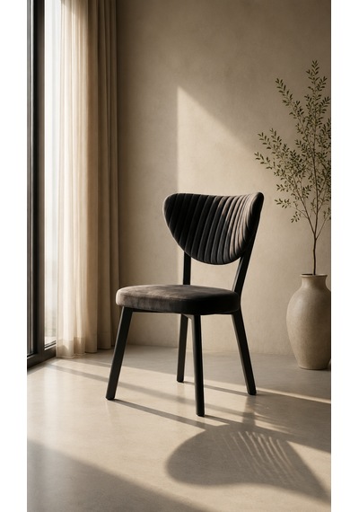 Teknor 4 Adet Elma Sandalye Modern Kadife Kapitone Sırtlı Mutfak Yemek Odası Balkon Kafe Sandalyesi 85 Cm Siyah