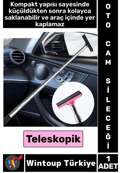 Kompakt Araç İç Dış Temizlik Yan Ayna Dikiz Aynası Silecek 90 Cm Uzayabilen Teleskopik Cam Sileceği