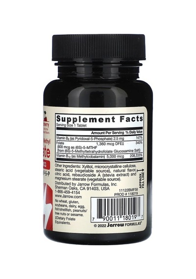 Jarrow Formulas, Vegan Methyl B-12 & Methyl Folate, Ultra Strength, Cherry, 60 Chewable Tablets