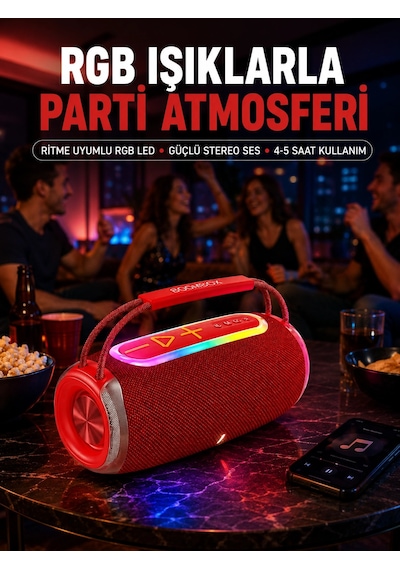 Mey İthalat 20w Güçlü Ses Çift Sürücülü Rgb Led Işıklı Bluetooth 5.3 Hoparlör
