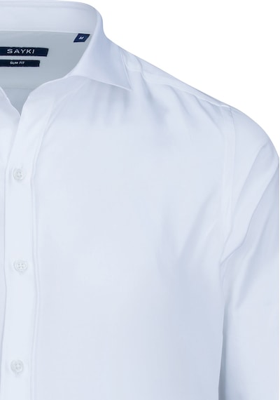 Hatemoğlu Beyaz Slim Fit Açık İtalyan Yaka Uzun Kollu Saten Gömlek