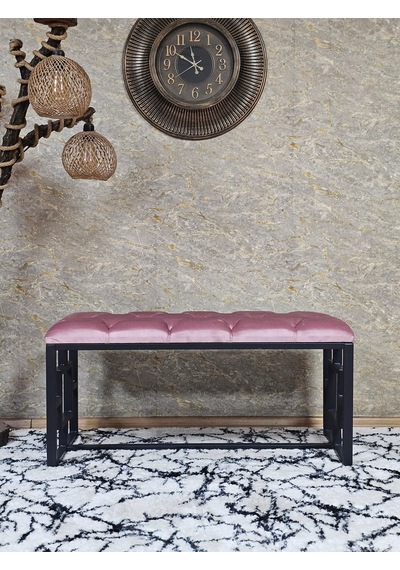 Zafir Siyah Boyalı İçi Kareli Diktörtgen 100 Cm X 40 Cm Oturak Puf - Bench - Makyaj Oturağı - Oturak Pembe