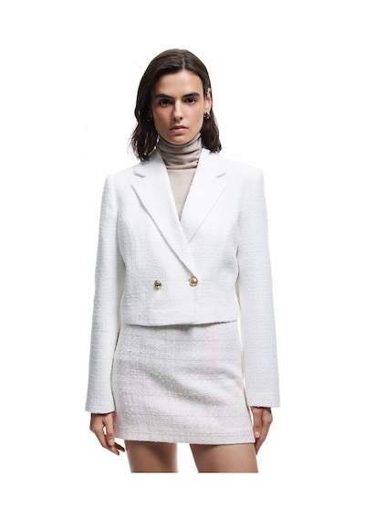 Koton Kruvaze Uzun Kollu Tüvit Crop Blazer Ceket Kırık Beyaz 6wak50038uw Ekru