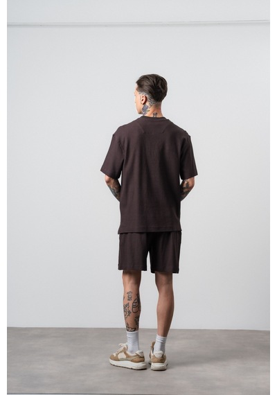 Erkek Countryman Nakışlı Regular Fit T-shirt Şort Takım Kahve Kahverengi