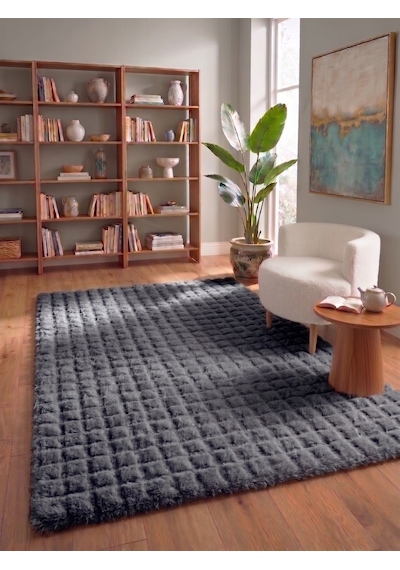 Lux Bubble Ekstra Yumoş Peluş Halı Kaymaz Taban Puffy Tavşan Tüyü Halı Antrasit