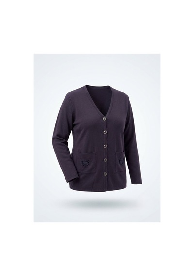 Onno Style Women Cebi Kelebek Taşlı Çelik Örgü Klasik Triko Ceket Lacivert