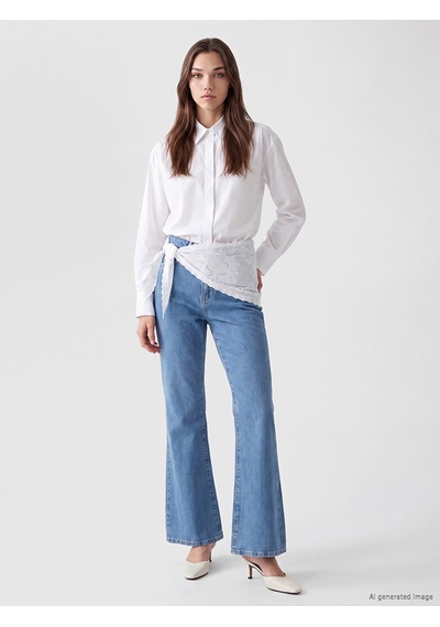 Lcw Modest İndigo Beli Fularlı Flare Kadın Jean Pantolon