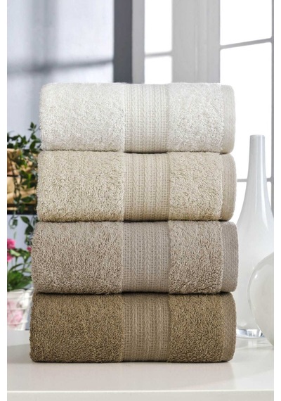 4 Lü El Yüz Havlu Seti %100 Pamuklu Gökkuşağı 50x85 Cm Kahve 11