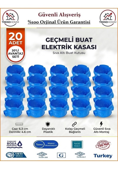 Trendhomm Geçmeli Anahtar Priz Kasası - Halojen Free Alev Yaymayan Kasa - 20 Adet