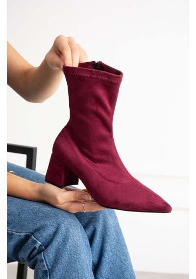 Dabab Shoes Neva Kadın Bordo Streç Süet Sivri Burun Fermuarlı 6 Cm Kalın Topuklu Bot Bootie Dabab Shoes Neva Kadın Bordo Streç Süet Sivri Burun Fermuarlı 6 Cm Kalın Topuklu Bot Bootie