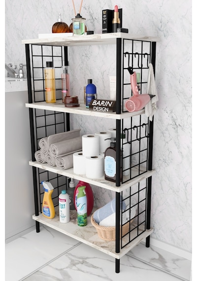 Çevir Kur Kolay Kurulum 4 Katlı Banyo Rafı Metal Telli Çok Amaçlı Organizer Dolap Stand Raf Beyaz Mermer