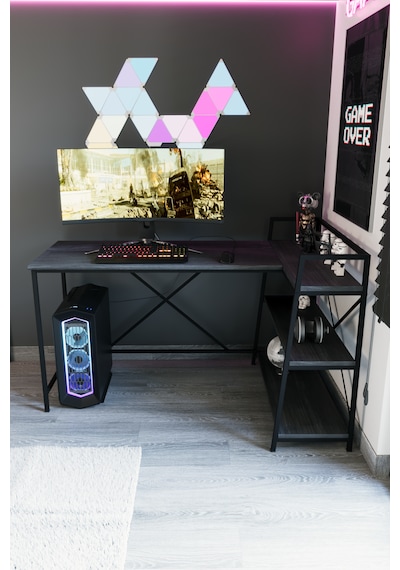 Siyah Oyuncu Masası, Çift Yön Kullanıma Uygun, Bilgisayar Masası, Gamer Masası, Gaming Masa, L Masa - Ss-l Siyah