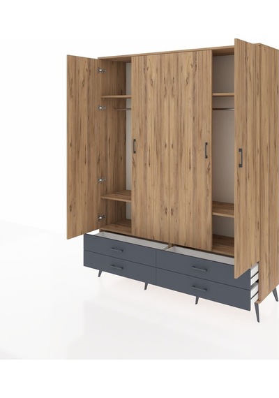 Hyperion Gardrop 6 Raflı 4 Çekmeceli 2 Askılı 176x44x221 Çam-çam/antrasit Çam/antrasit Hyperion Gardrop 6 Raflı 4 Çekmeceli 2 Askılı 176x44x221 Çam-çam/antrasit Çam/antrasit