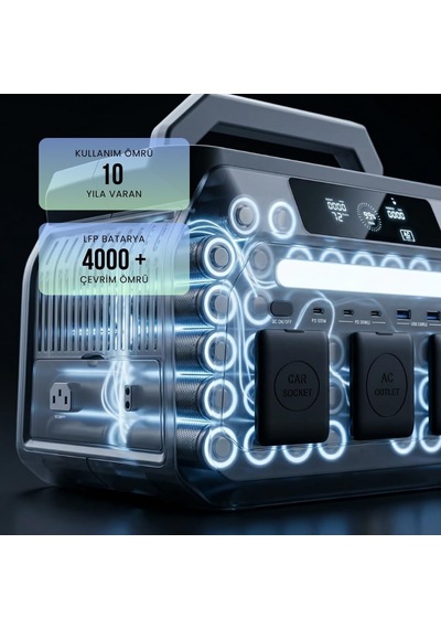 512wh 1600w Max. Lifepo4 Taşınabilir Güç Kaynağı Dahili Fener Ve Kablo Seti +4000 Döngü%99.99 Bms Çoklu Çıkı