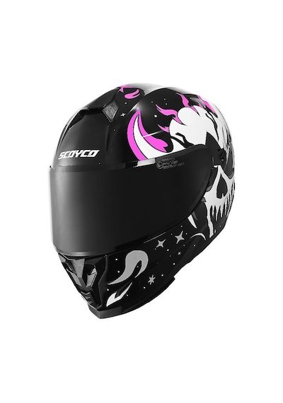 Scoyco Double Vizörlü Full Face Motosiklet Kaskı Siyah Pembe